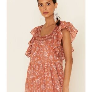 Free People Women's Bonita Floral Print Flutter Sleeve Midi Dress